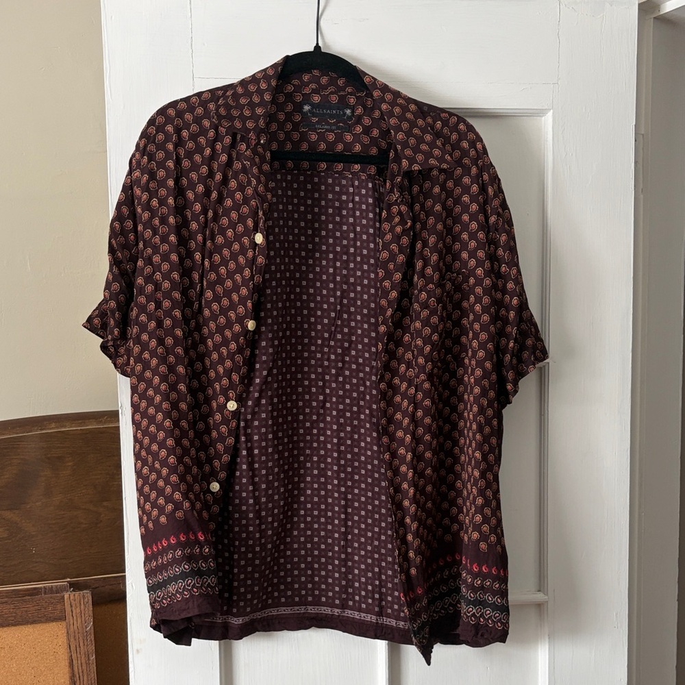 All Saints Maroon and Black Patterned Shirt Jacket